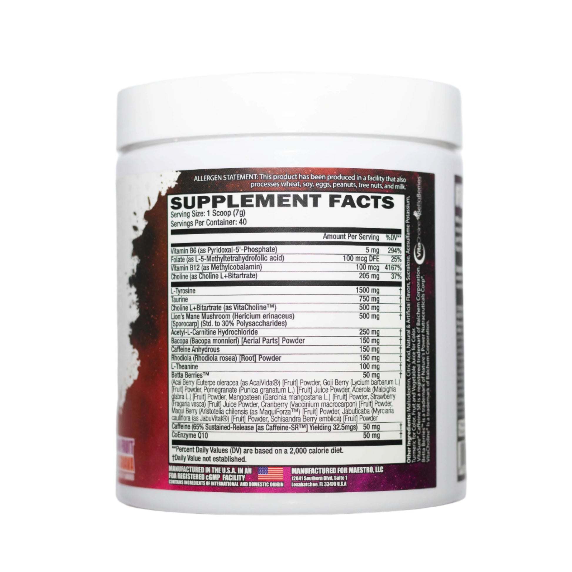 Supplement container with a detailed supplement facts label on a white background - passion fruit orange guava