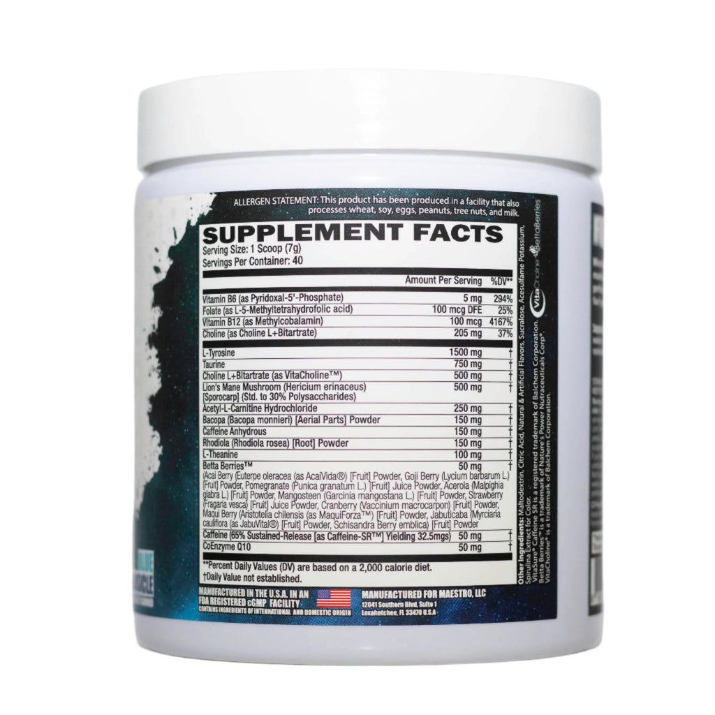 Supplement container with a detailed supplement facts label on a white background